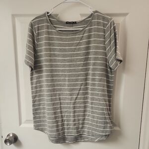 Pink Clover Gray and White Striped Short Sleeve Tee